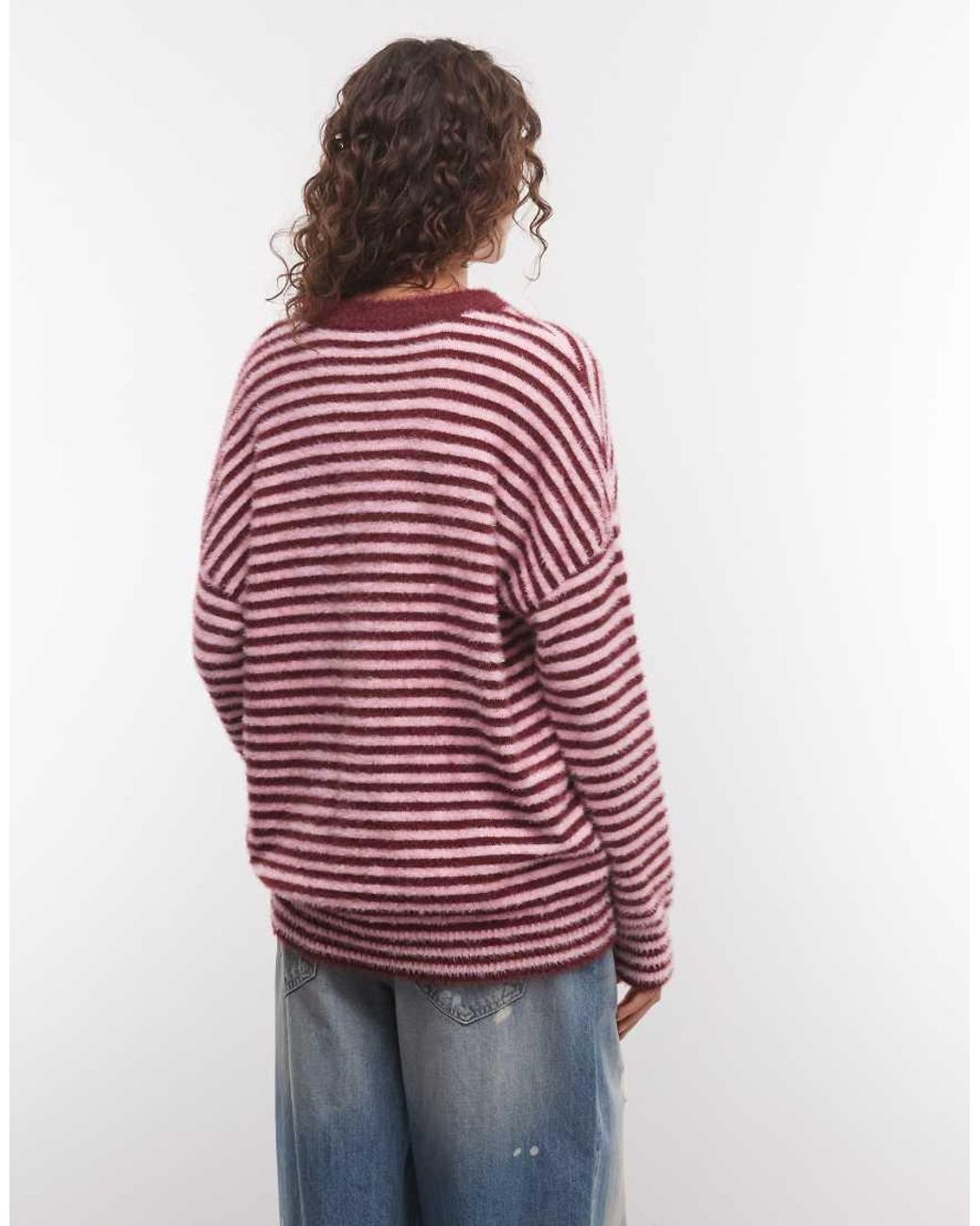 Collusion Red Fluffy Oversized Stripe Jumper