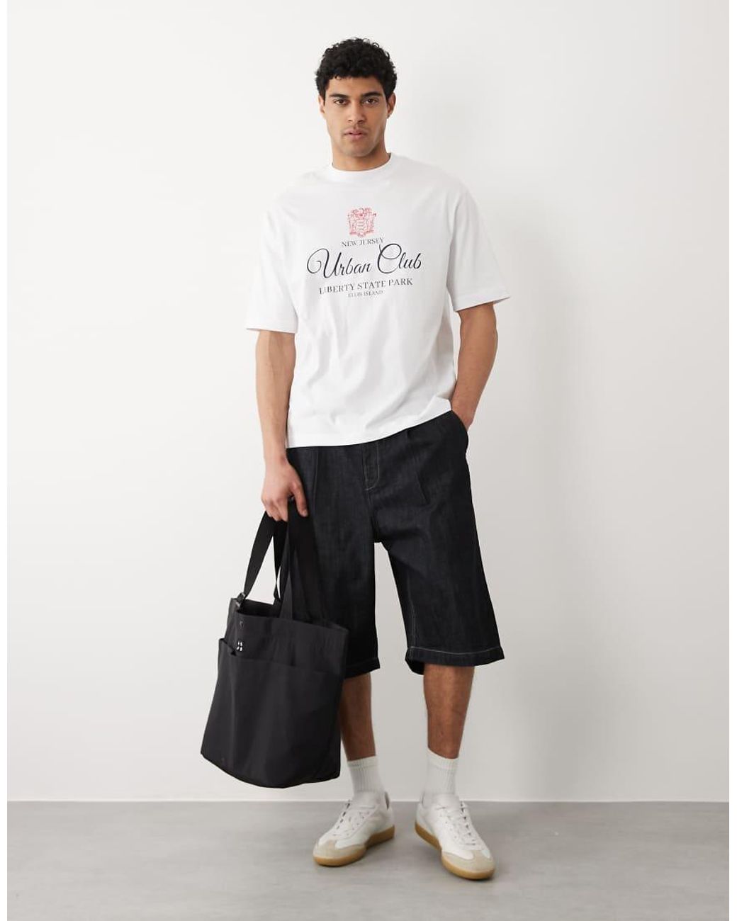 Jack & Jones White Pleated Denim Shorts for men
