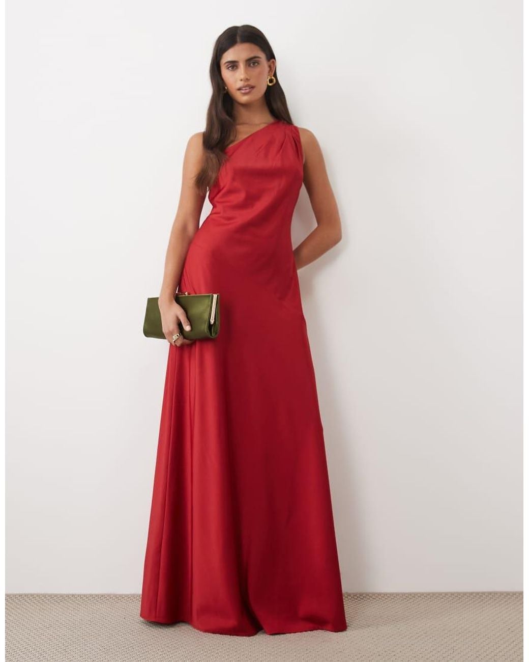 TFNC London Red Satin One Shoulder Maxi Dress