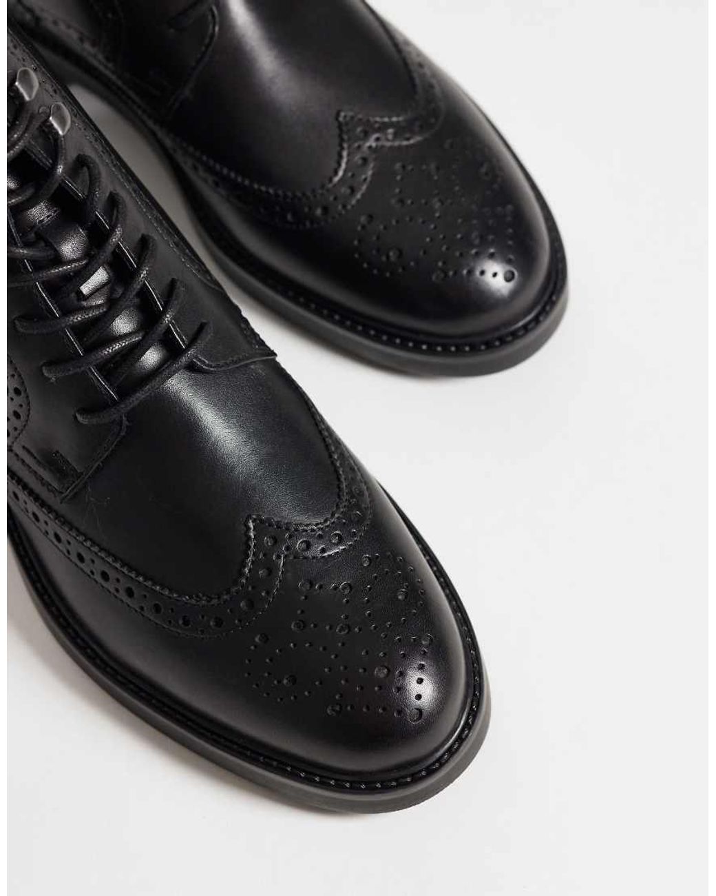 ASOS Black Lace-up Boots With Brogue Detail for men