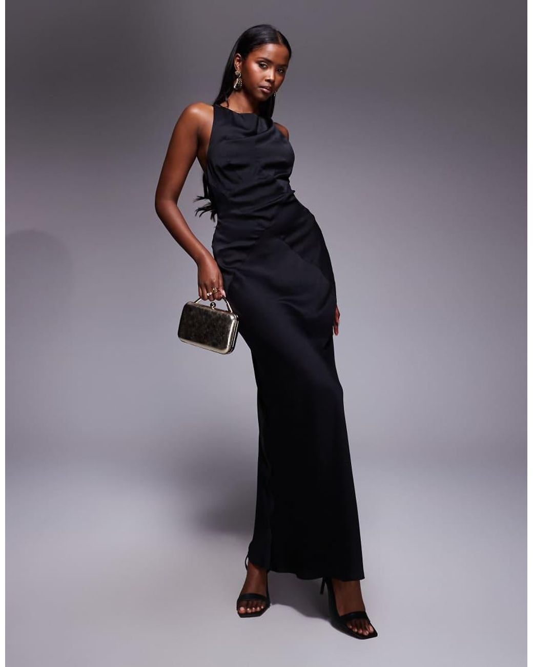 ASOS Blue Satin Chiffon Mix Panelled Bias Maxi Dress With Wrap Back Detail