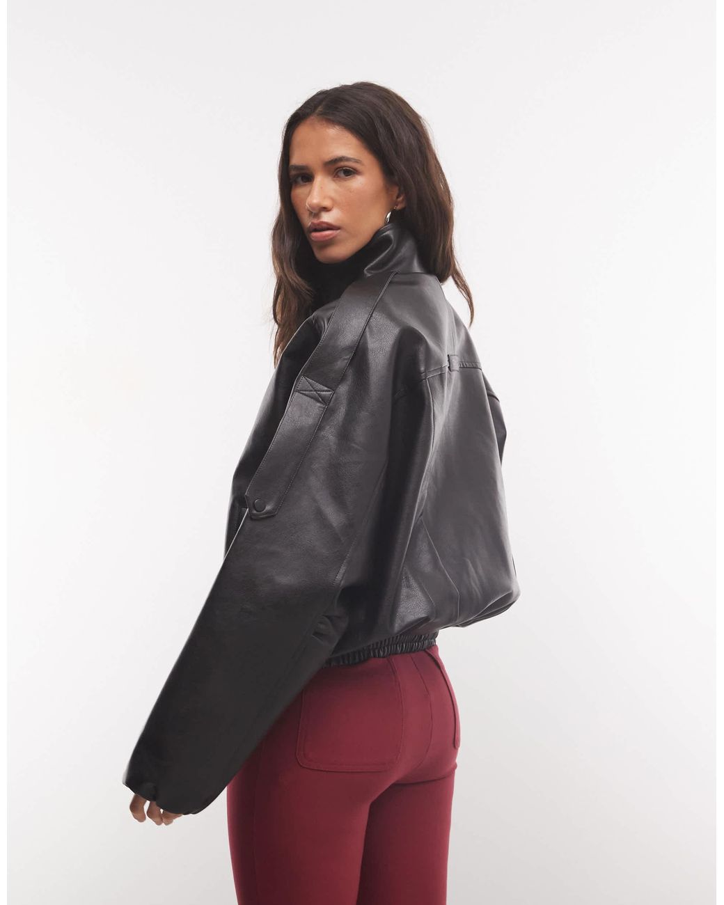 CERNUCCI Gray Faux Leather Funnel Neck Zip Through Jacket