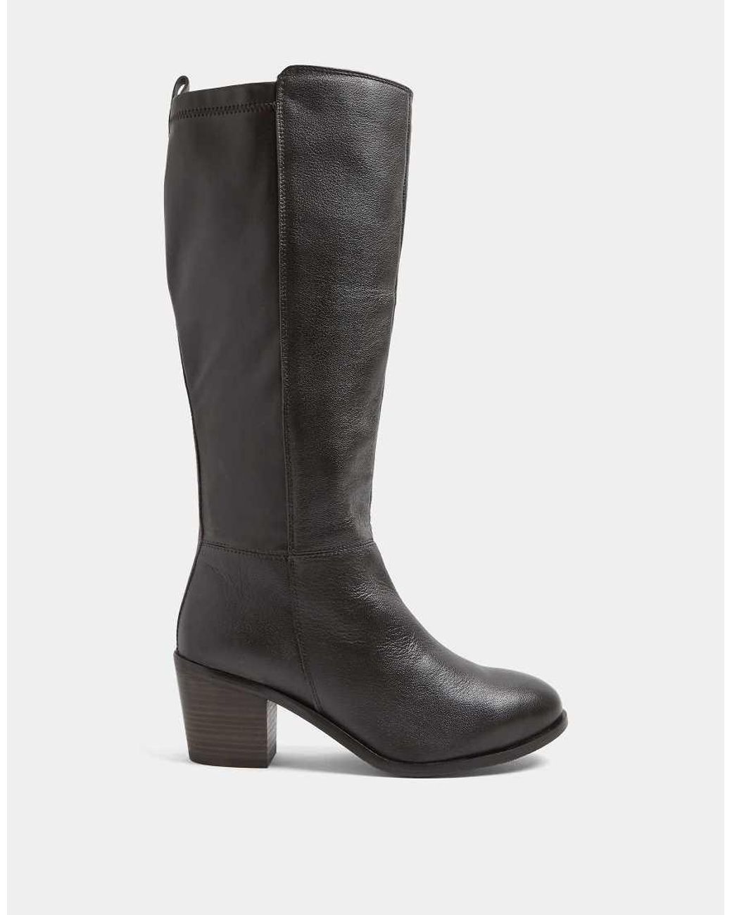 Yours Clothing Black Wide Fit Leather Knee High Boots