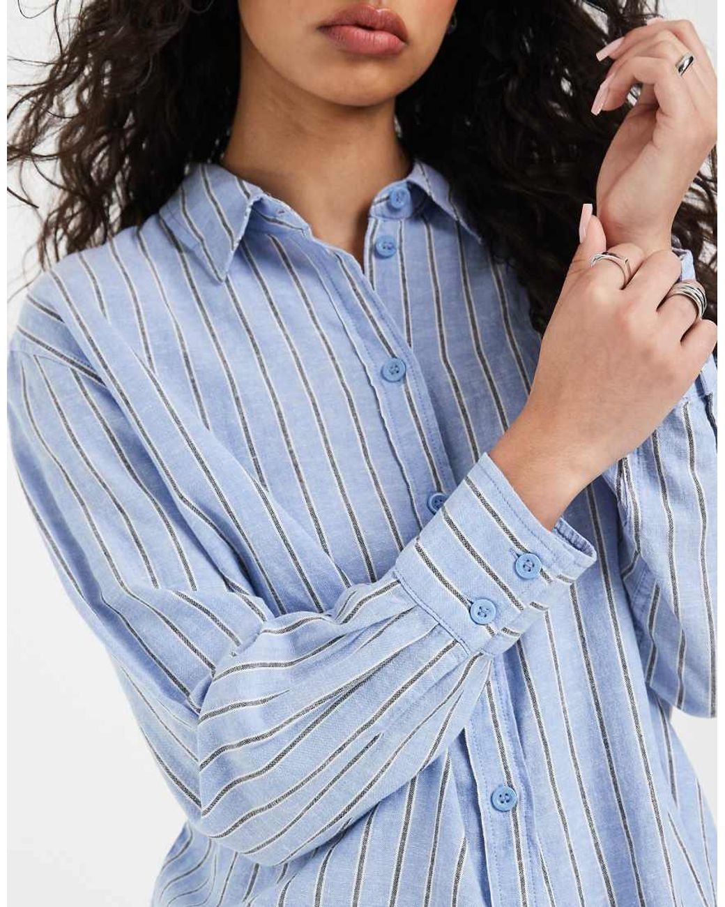 Vero Moda Blue Linen Touch Oversized Shirt Co-ord