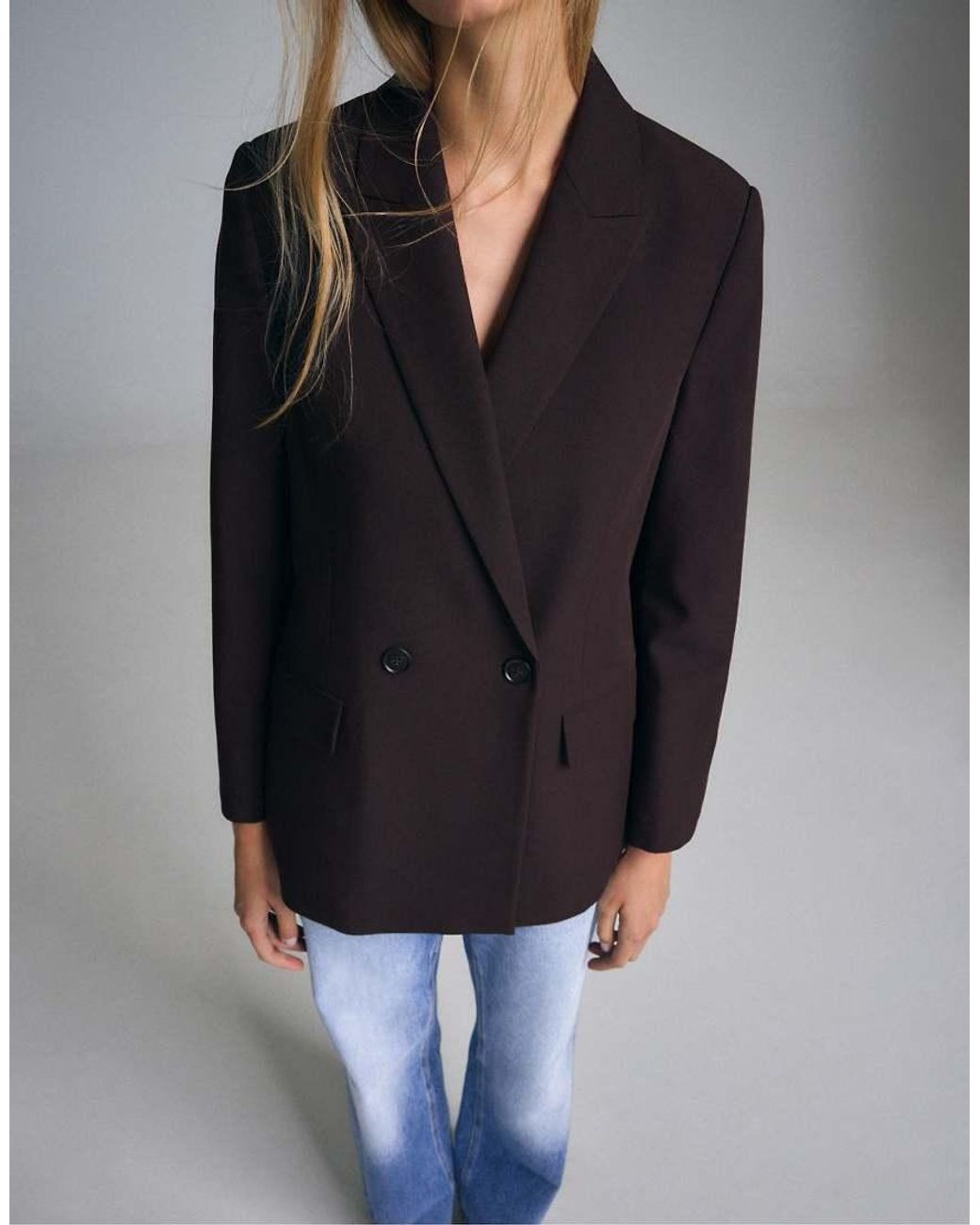 Stradivarius Blue Straight Buttoned Blazer