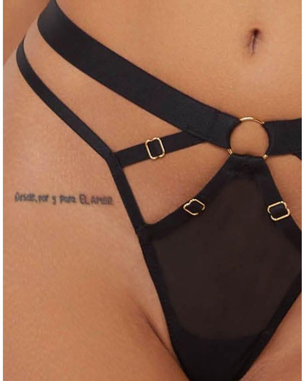 Wolf & Whistle Black Alexa Mesh Overlay Thick Strap Thong