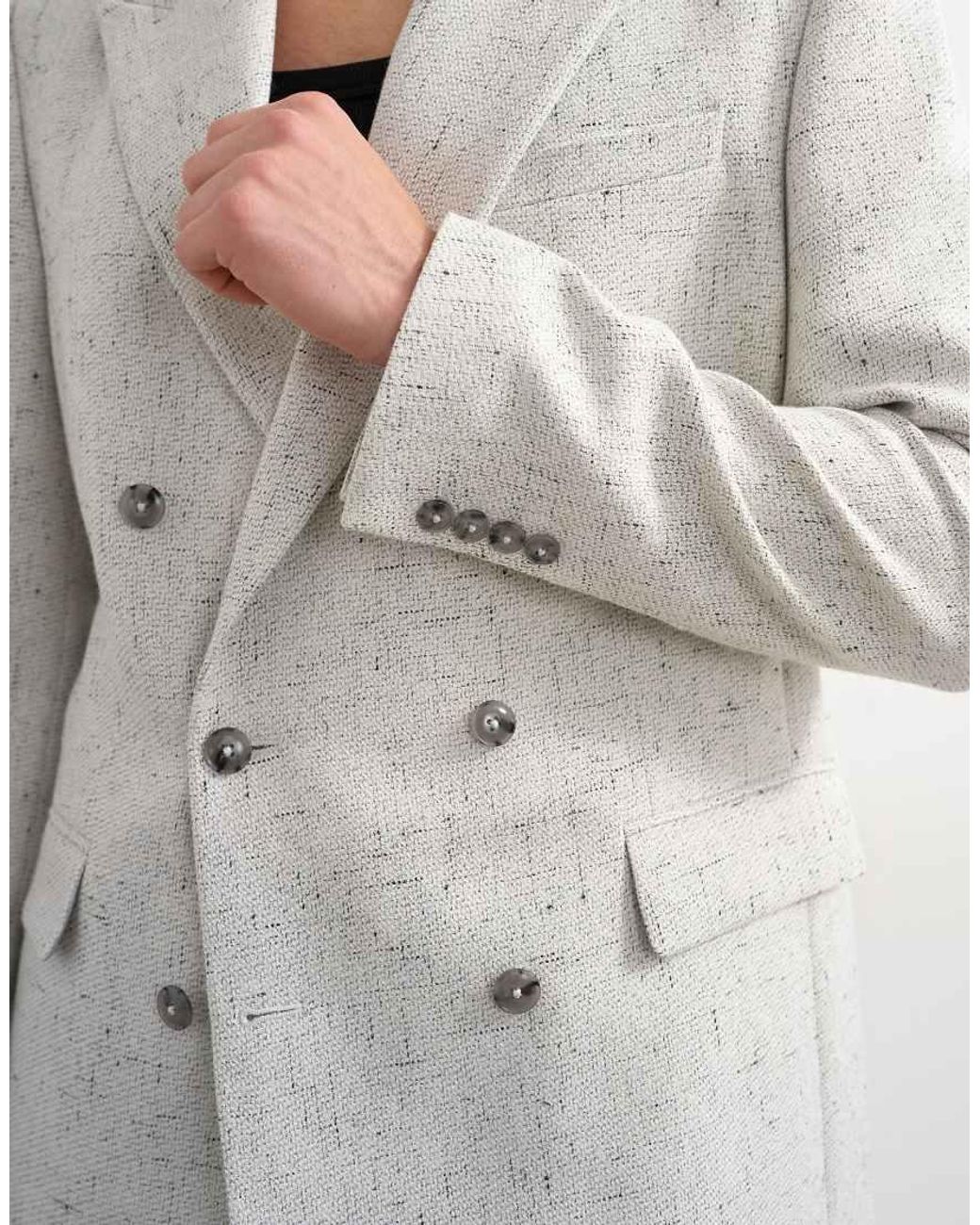 Topman White Relaxed Fit Textured Boucle Blazer for men
