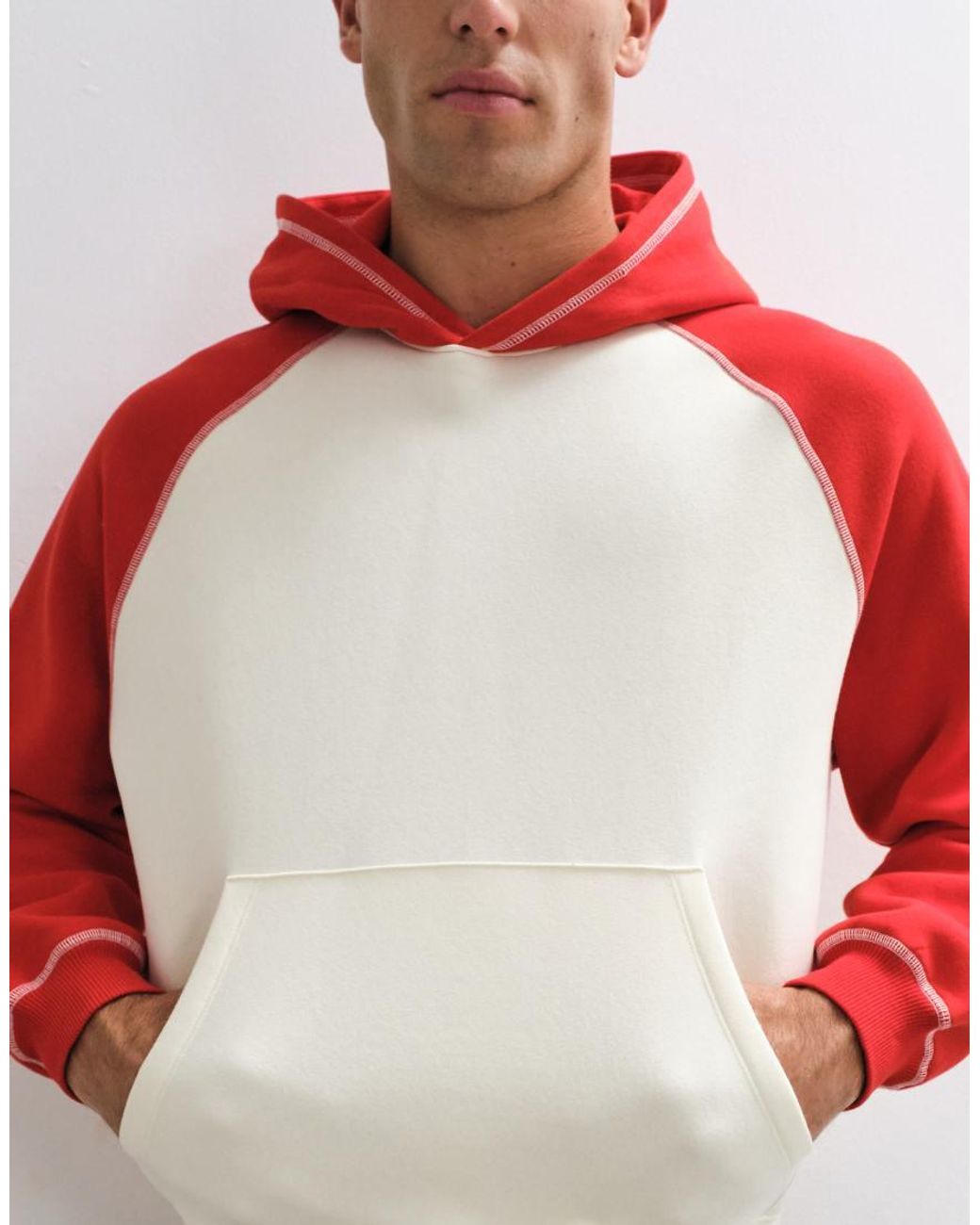 ASOS Red Oversized Boxy Raglan Hoodie With Contrast Cover Stitching for men