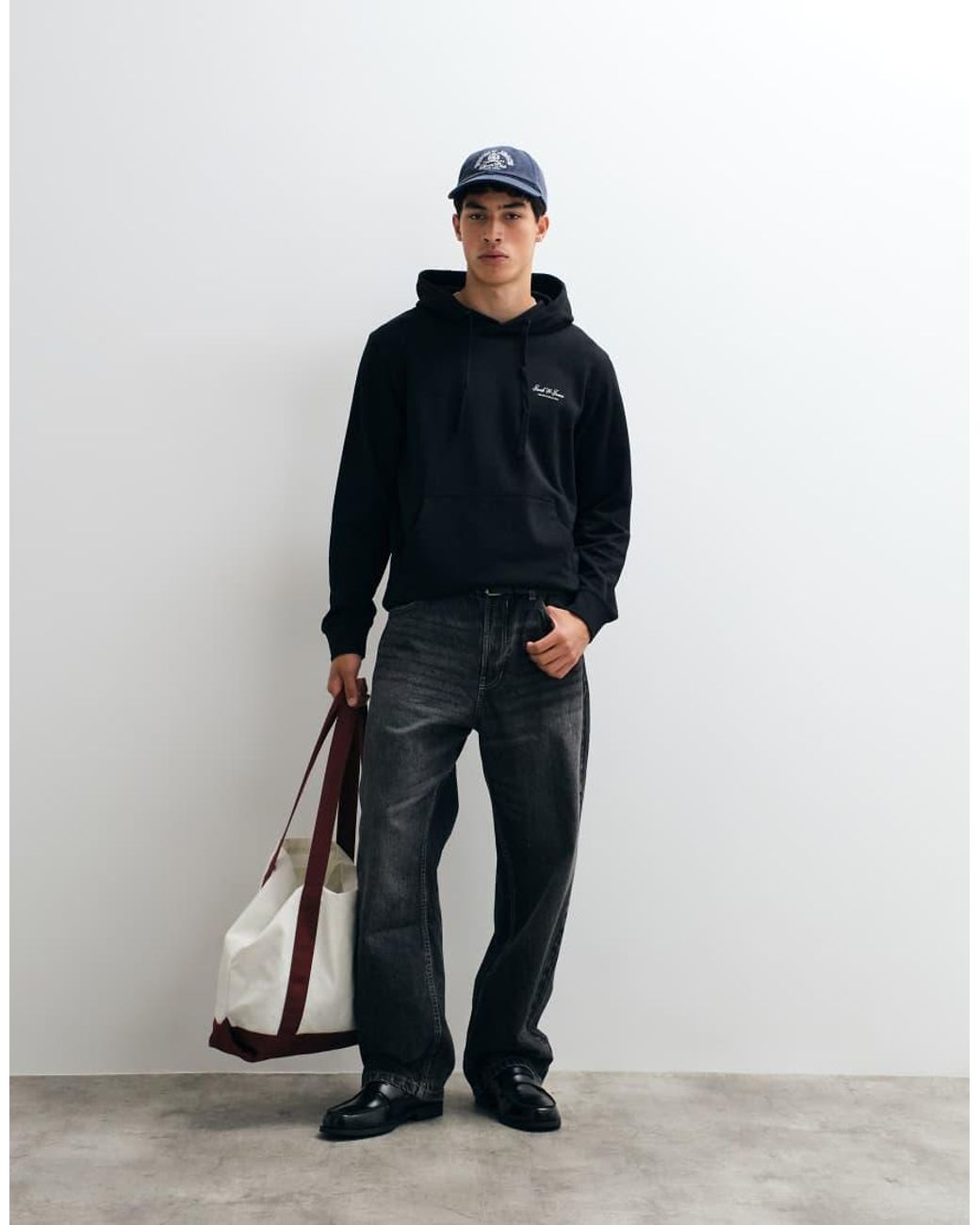Jack & Jones Blue Script Chest Logo Hoodie for men