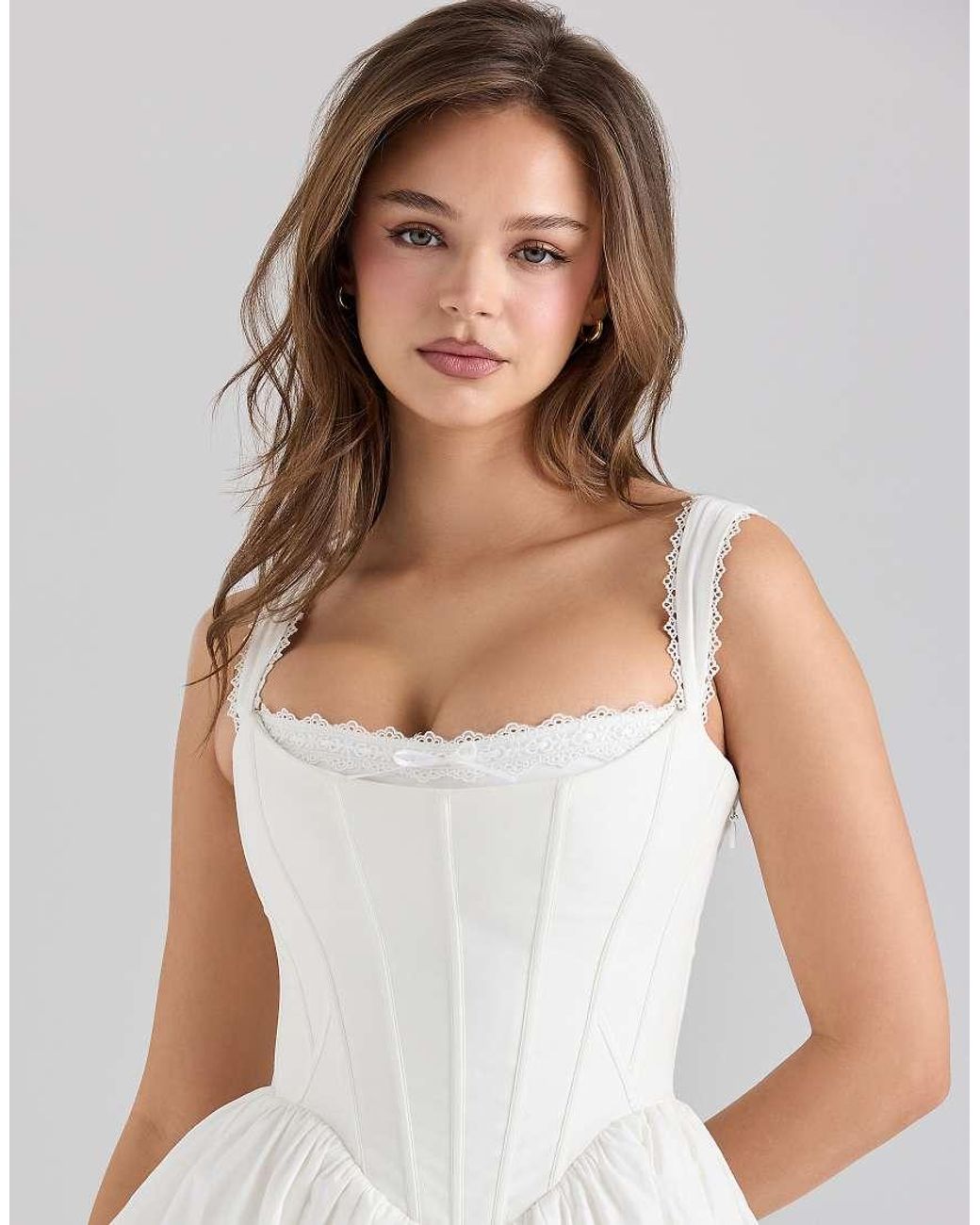 House Of Cb White Ami Stretch Cotton Corset Mini Dress