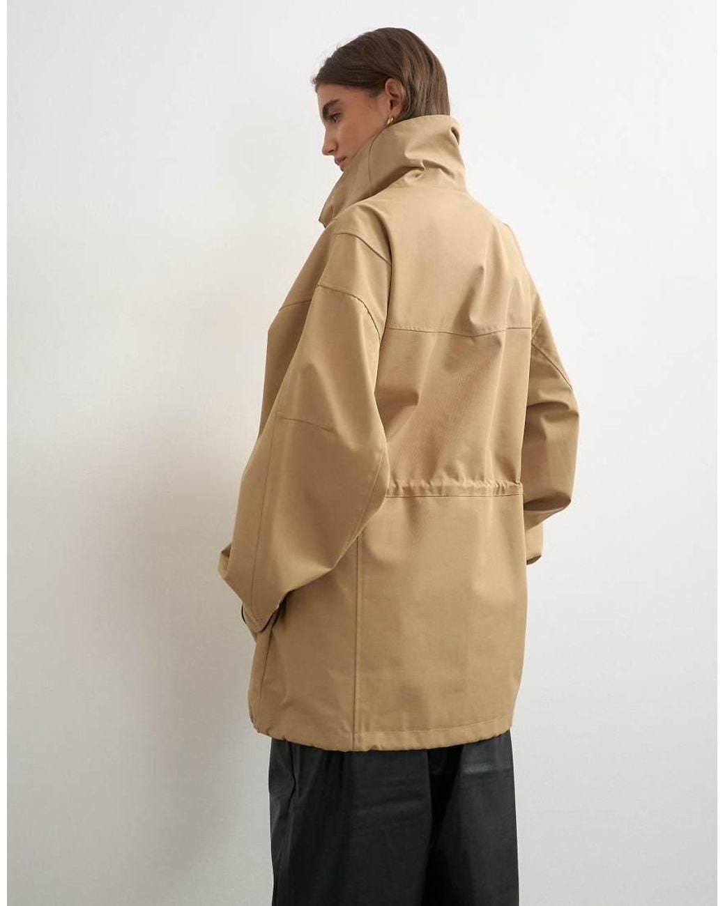TOPSHOP Natural Twill Cinch Waist Funnel Neck Jacket