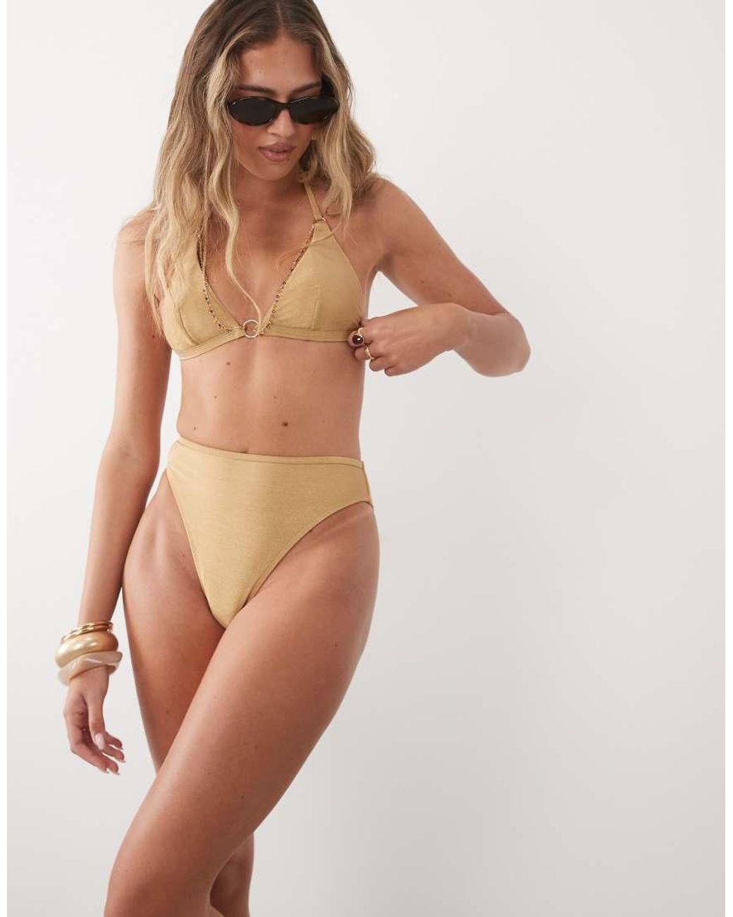 CUPSHE Natural Triangle Bikini Top With Beaded Detail