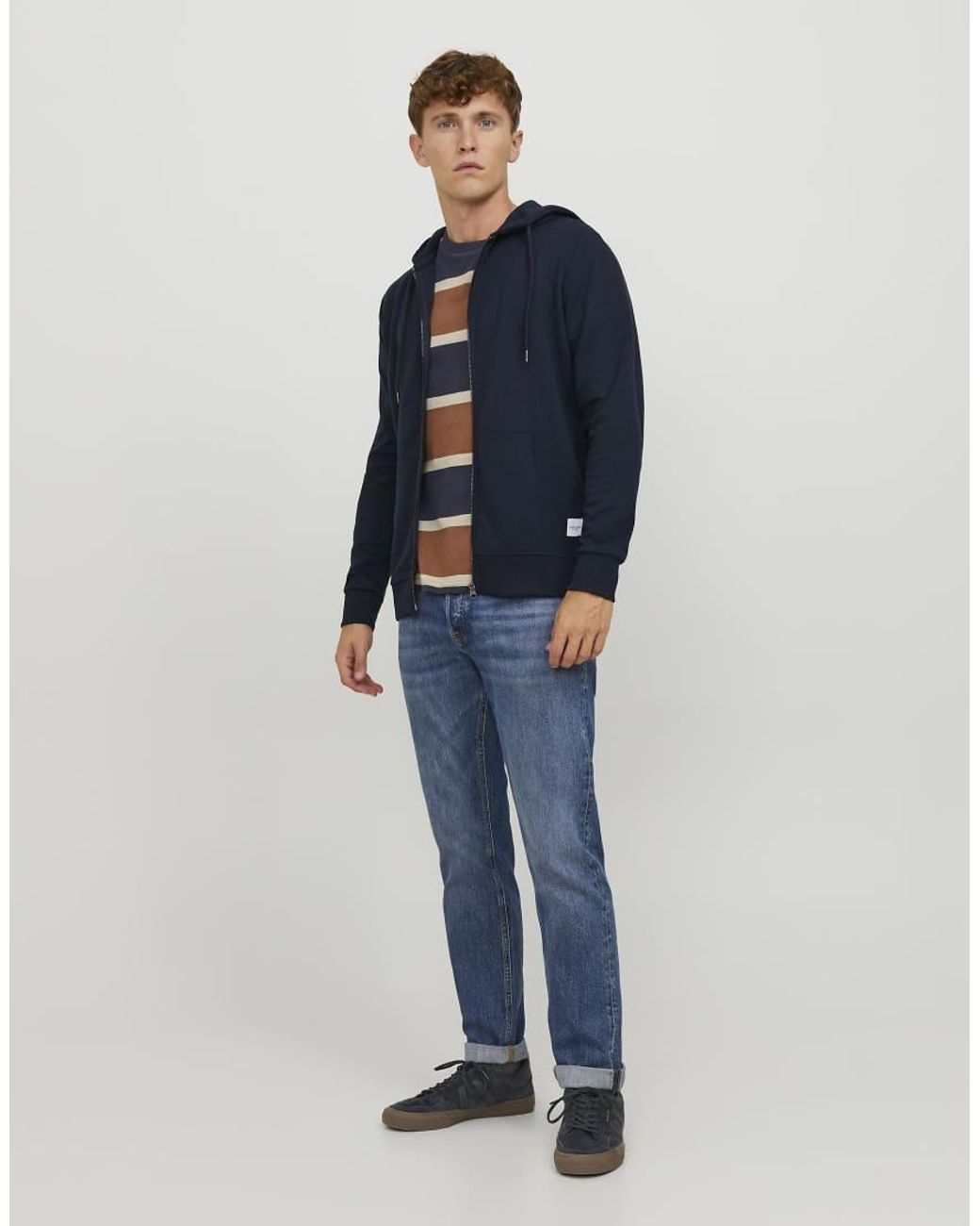 Jack & Jones Blue Basic Zip Long Sleeve Hoodie for men