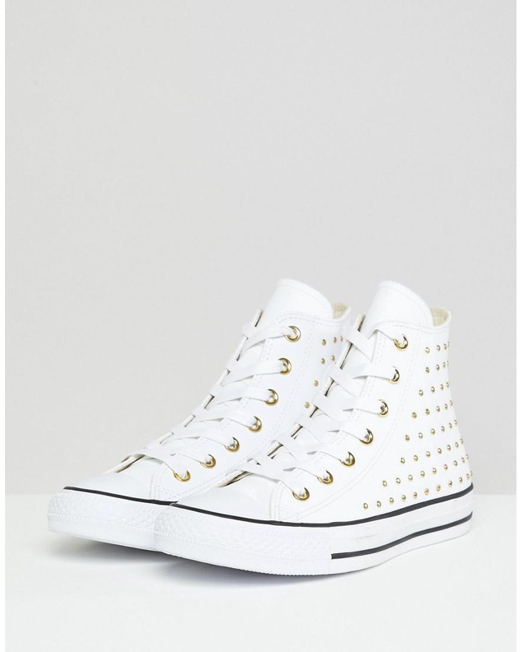 Black leather studded converse discount