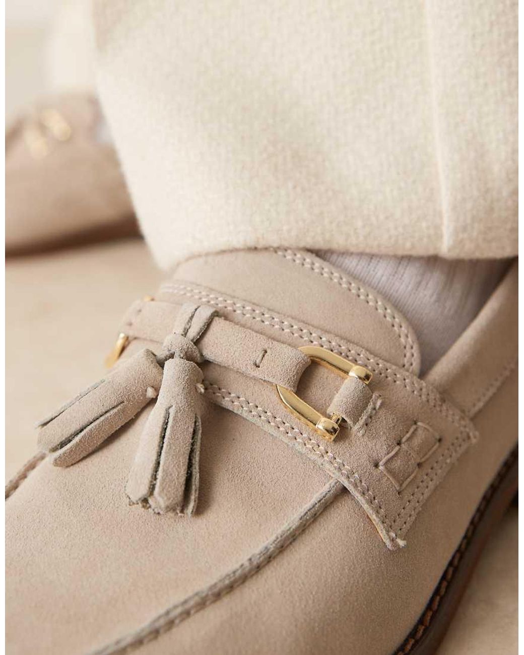 ASOS Natural Grey Suede Loafers With Tassel for men