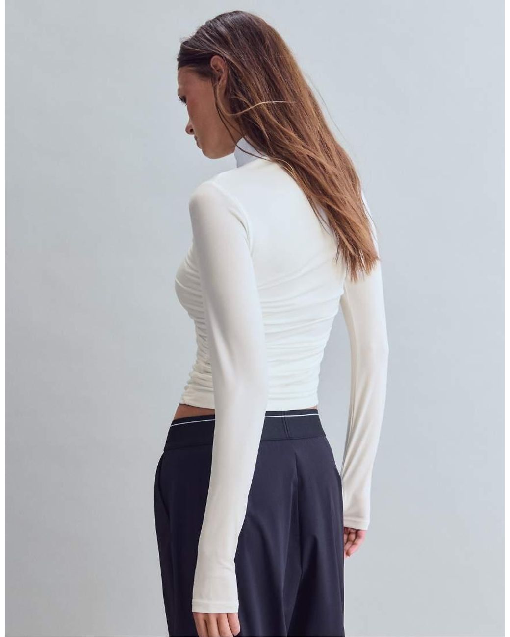 Stradivarius Blue Fitted Gathered Top With Zip