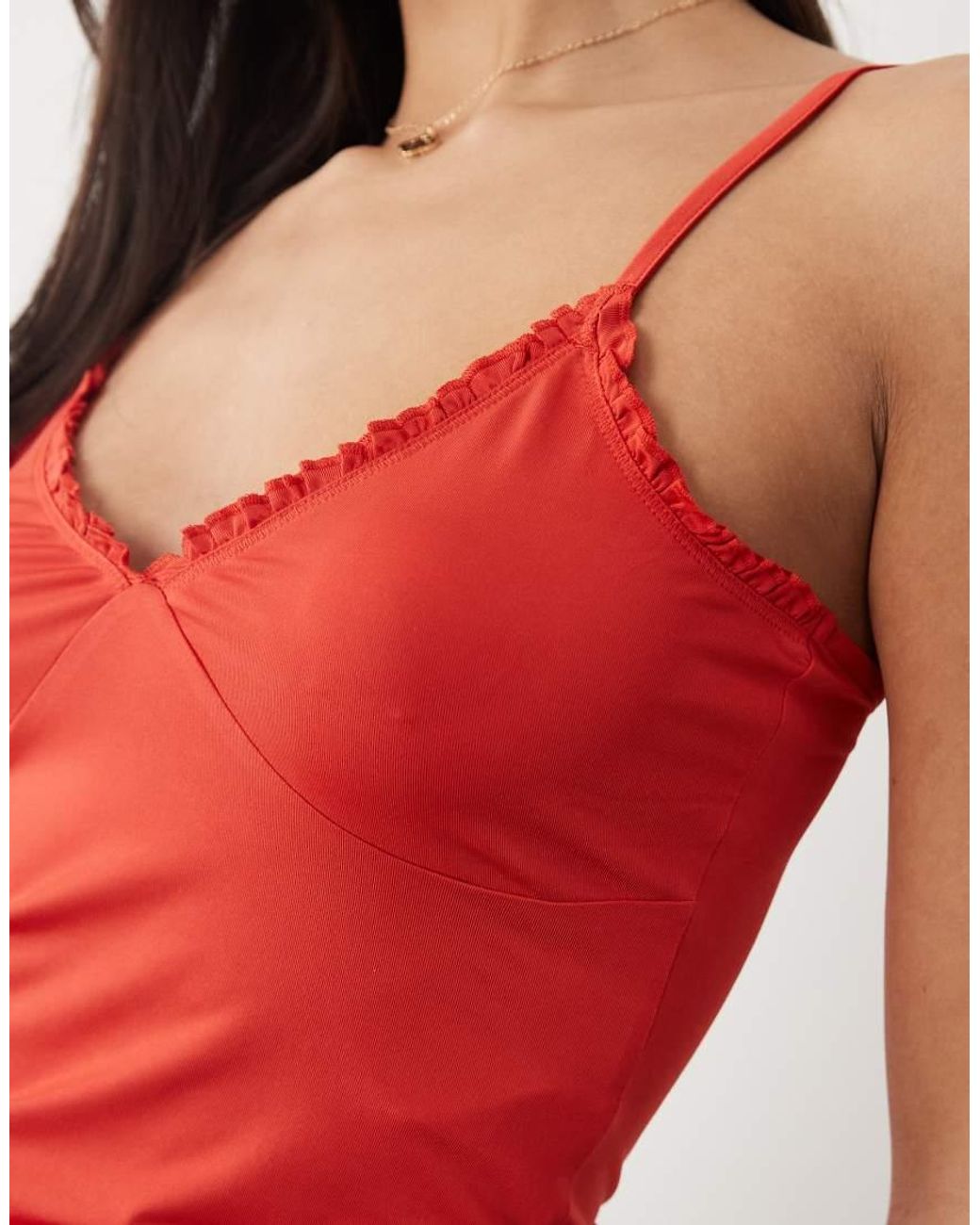 ASOS Red Slinky Ruffle Detail Cami Top