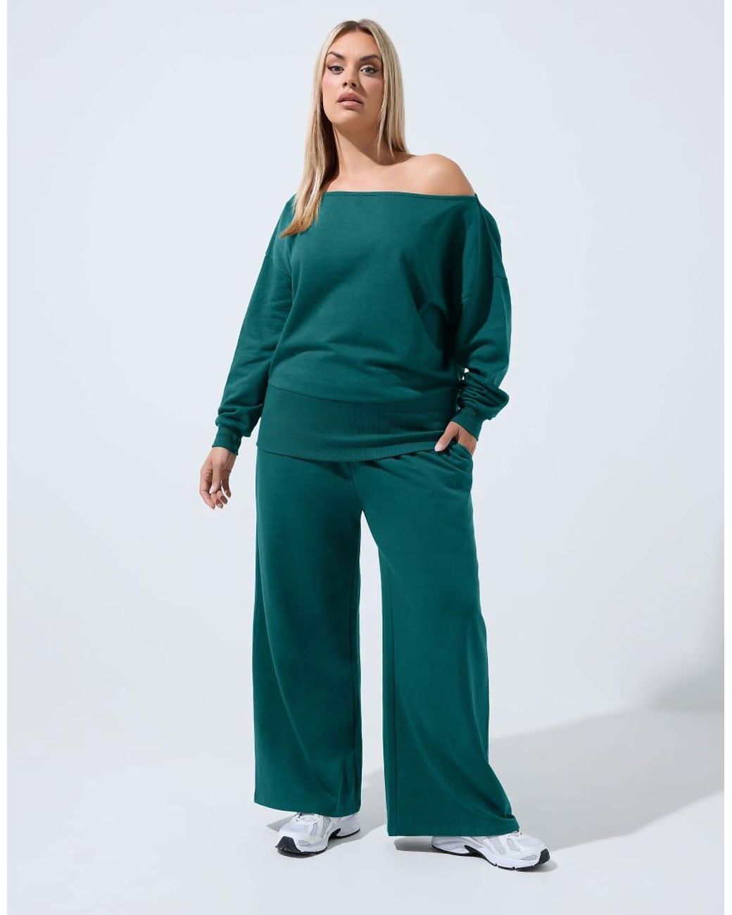 Yours Clothing Green Off Shoulder Sweatshirt