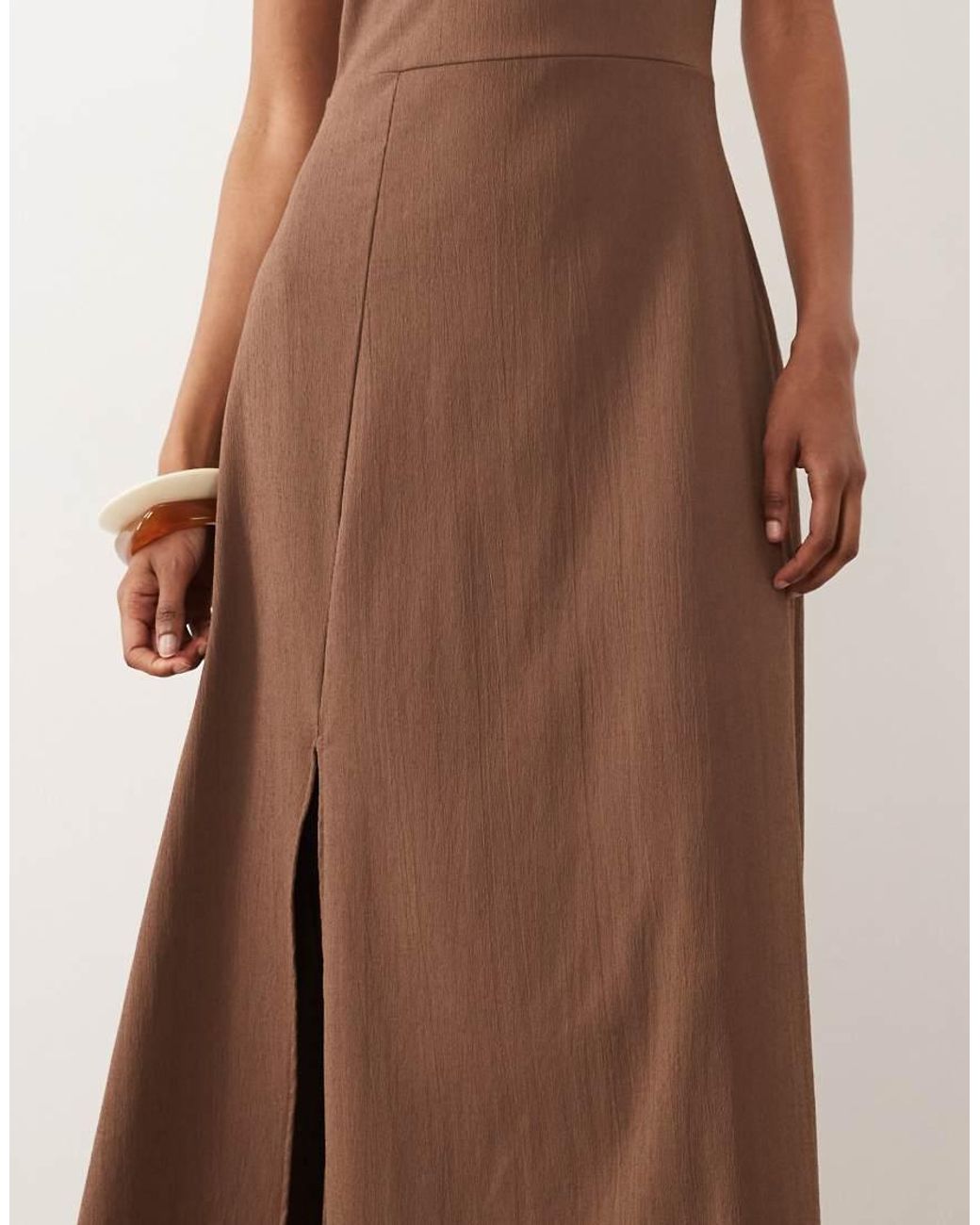 ASOS Brown Tie Detail Stand Collar Sleeveless Crepe Mini Dress