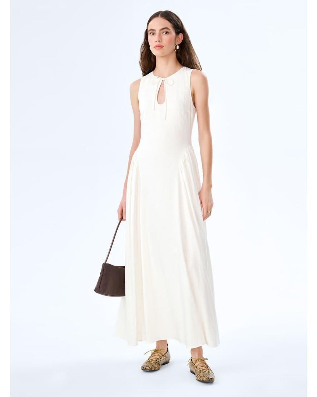OMNES White Dresses Margate Dress Sleeveless Linen Midi Dress With Keyhole Detail