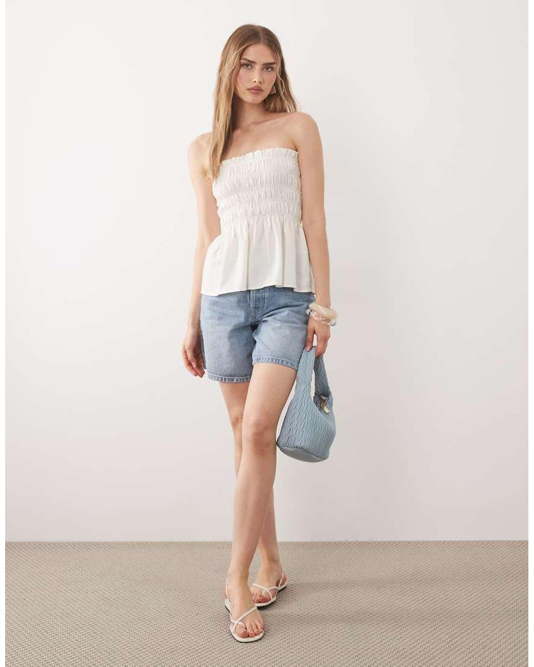 ASOS White Shirred Bandeau Top