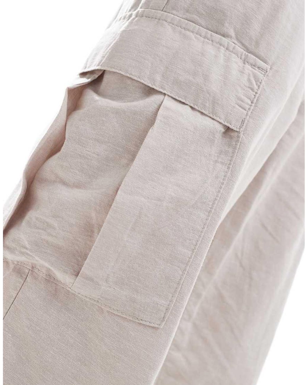 Jack & Jones White Tapered Linen Trouser With Cargo Pockets for men