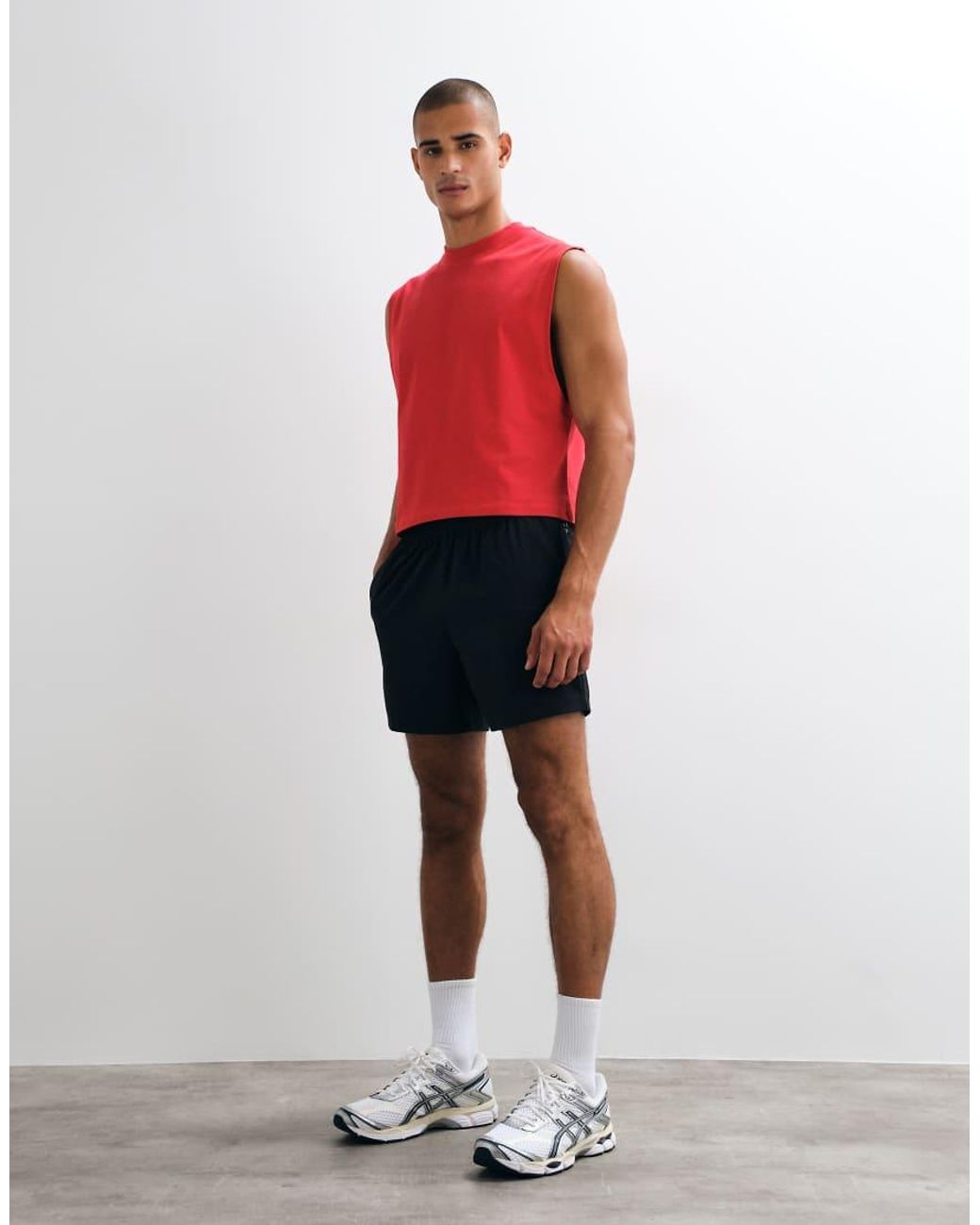 4505 Red Cotton Cropped Lifting Tank With Quick Dry Finish for men