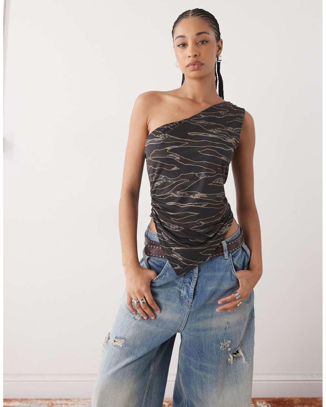 Collusion Blue One Shoulder Knot Detail Scarf Top