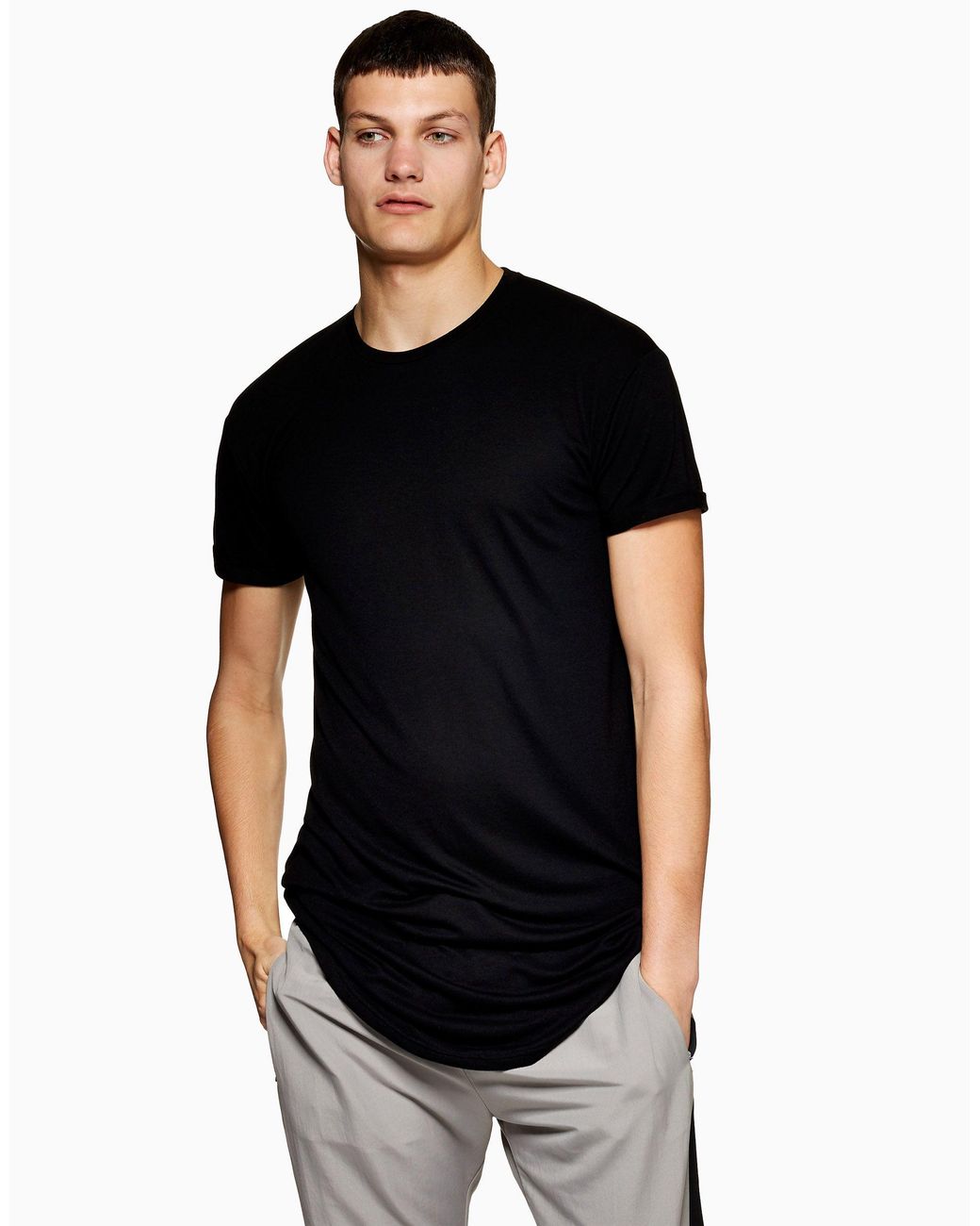 Subjektiv klassekammerat Alle slags TOPMAN Curved Hem Longline T-shirt in Black for Men | Lyst