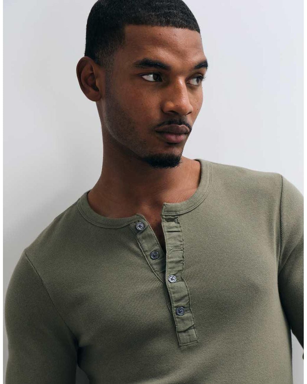 Abercrombie & Fitch Green Slim Fit Long Sleeve Ribbed Henley Top for men