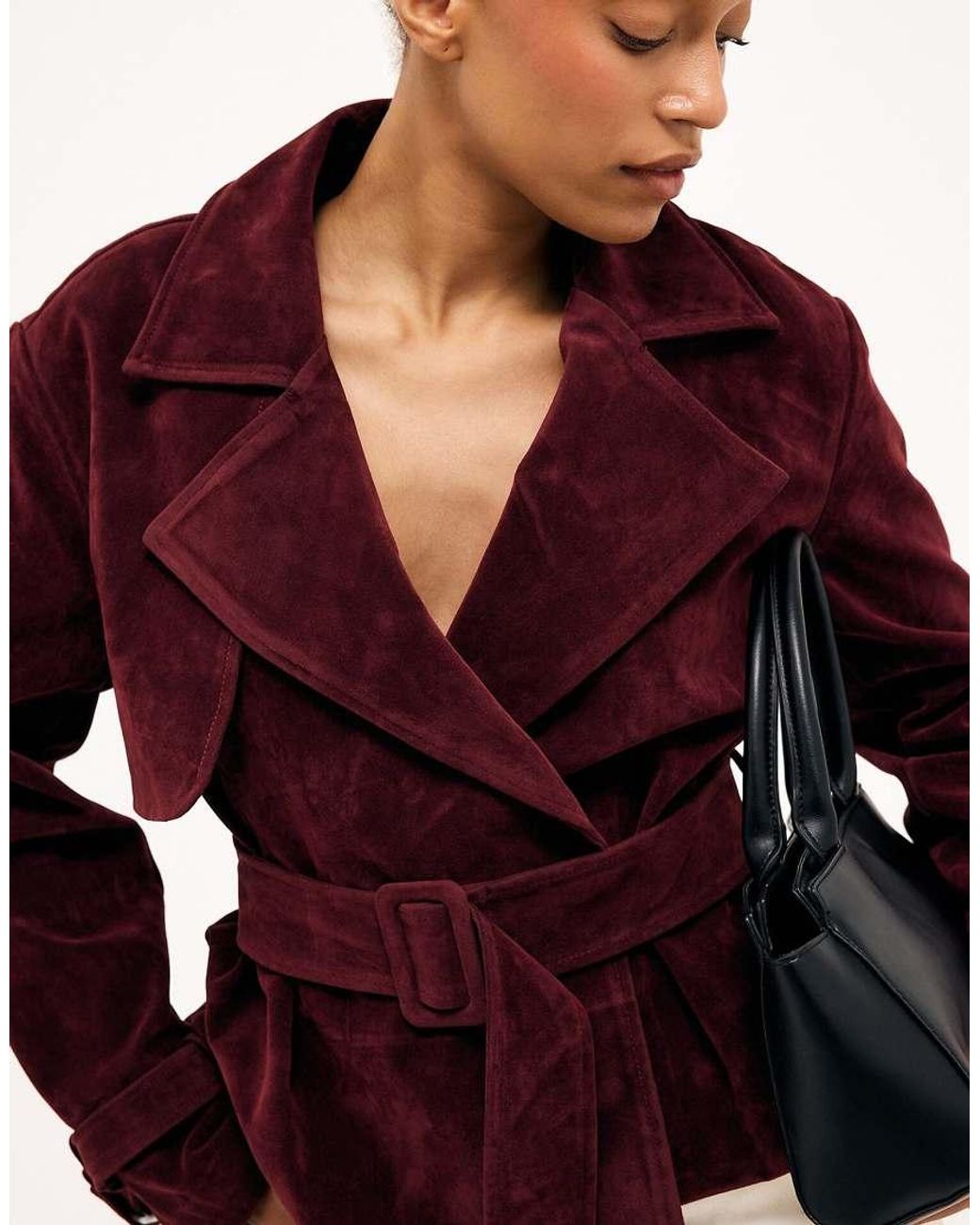 NA-KD Purple Faux Suede Short Trenchcoat