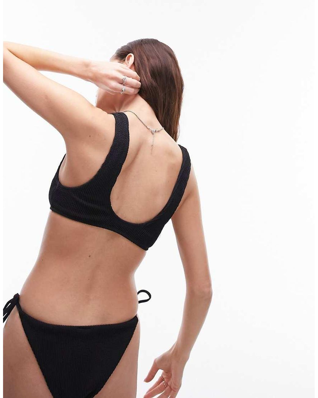 TOPSHOP Black Mix And Match Crinkle Plunge Cami Bikini Top