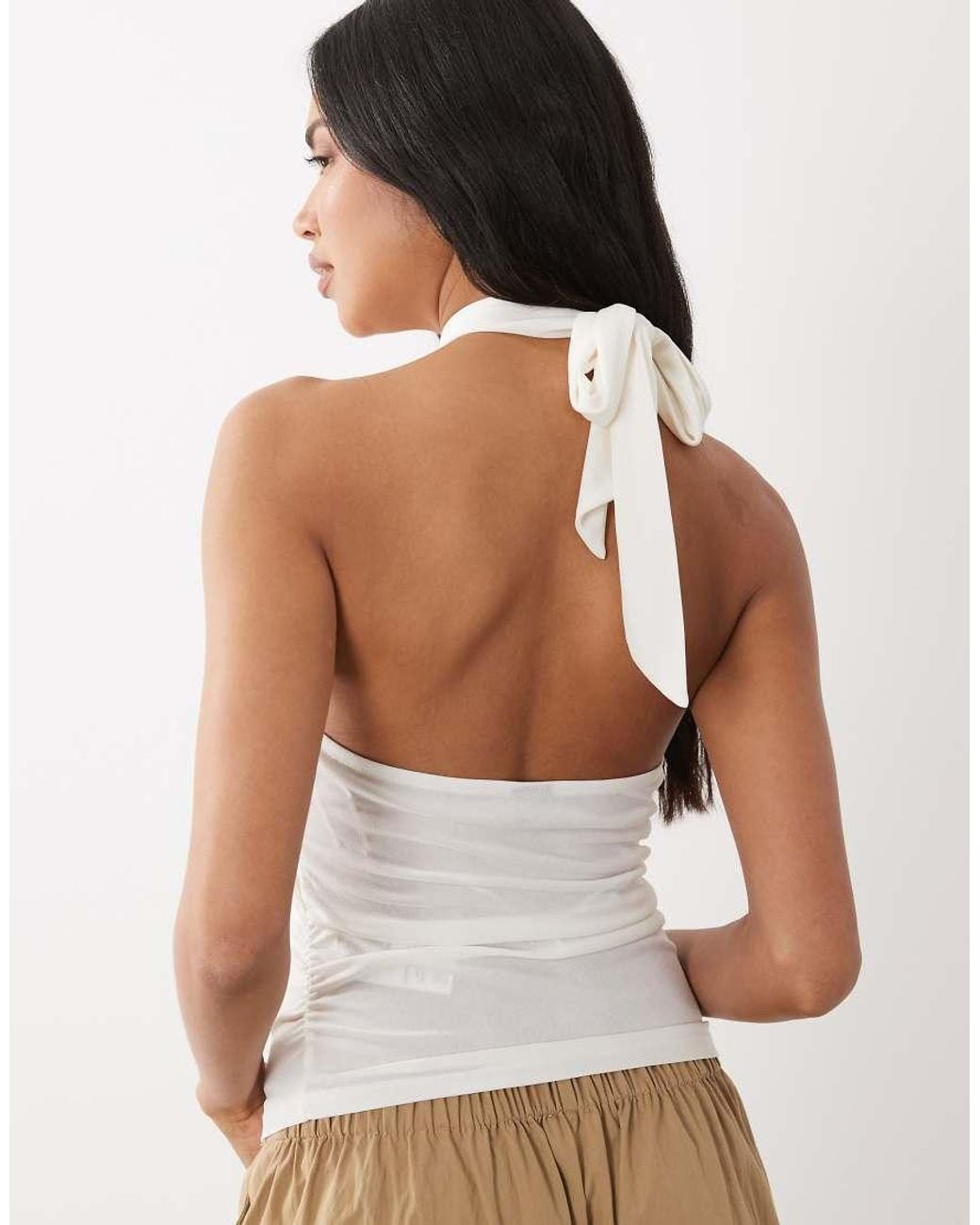 Gina Tricot Brown Seashell Detail Halterneck Top