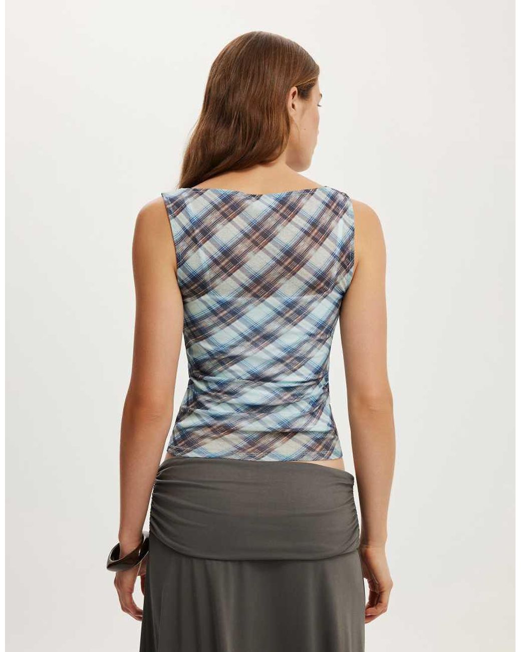 Cotton On Blue Check Maxi Mesh Tank