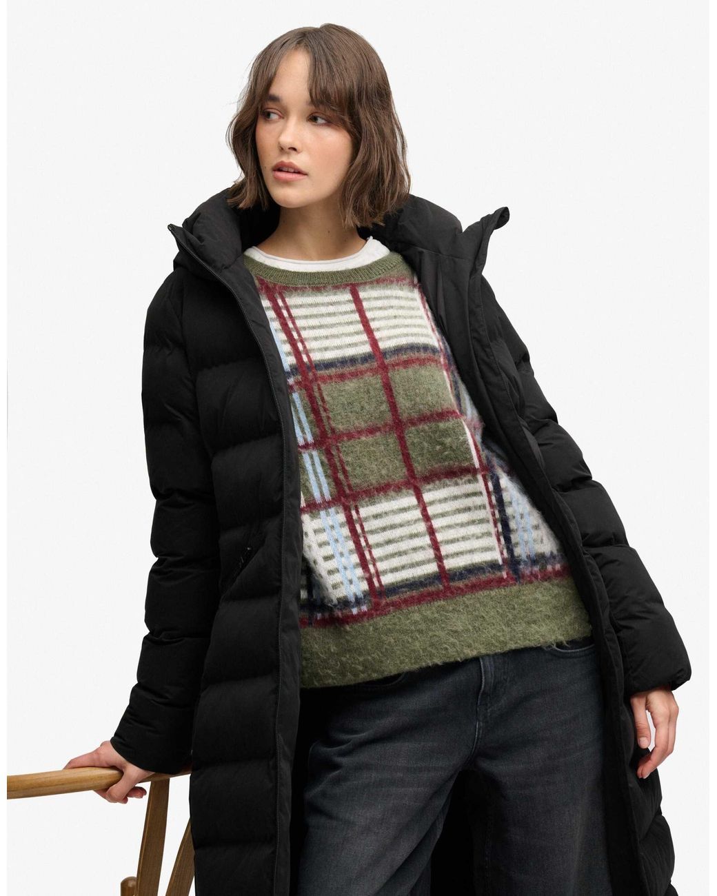 Veste longue en microfibre e Superdry en coloris Black