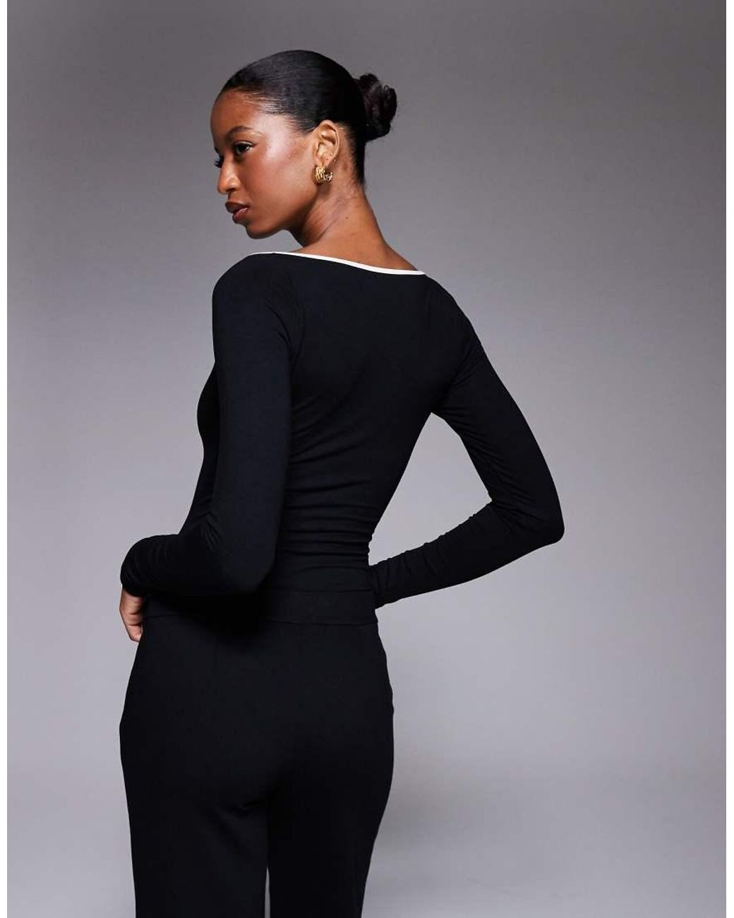 Oh Polly Gray Lana Modal Contrast Trim Bodysuit