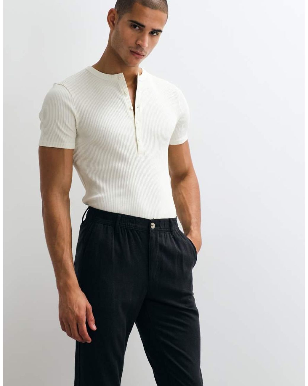 ASOS Black Linen Blend Trousers for men