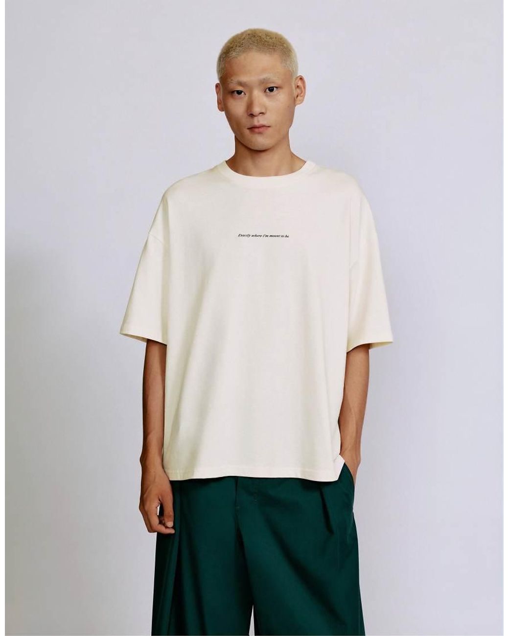 Pull&Bear Gray Relaxed Fit Slogan T-Shirt for men