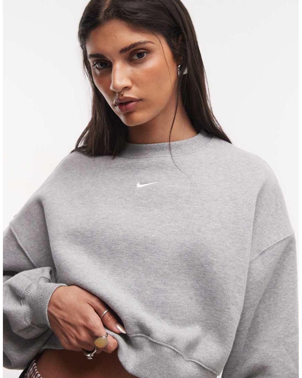 Nike Gray Studio Fleece Mid-weight Oversized Cropped Sweatshirt