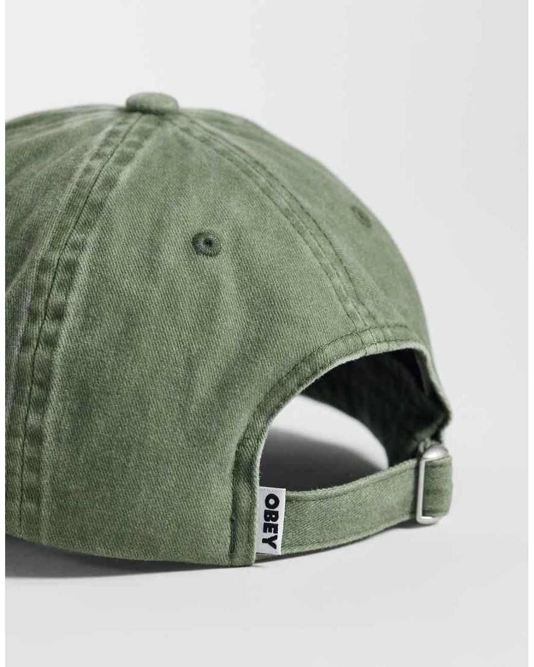 Obey Green Pigment Logo 6 Panel Contrast Peak Strapback Cap for men