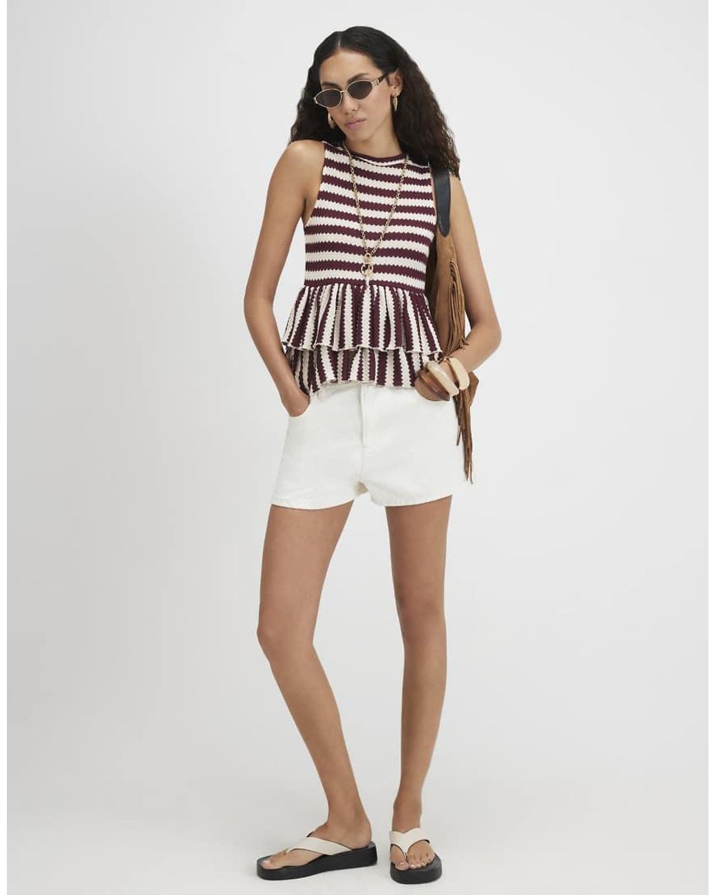 River Island Stripe Textured Peplum Top