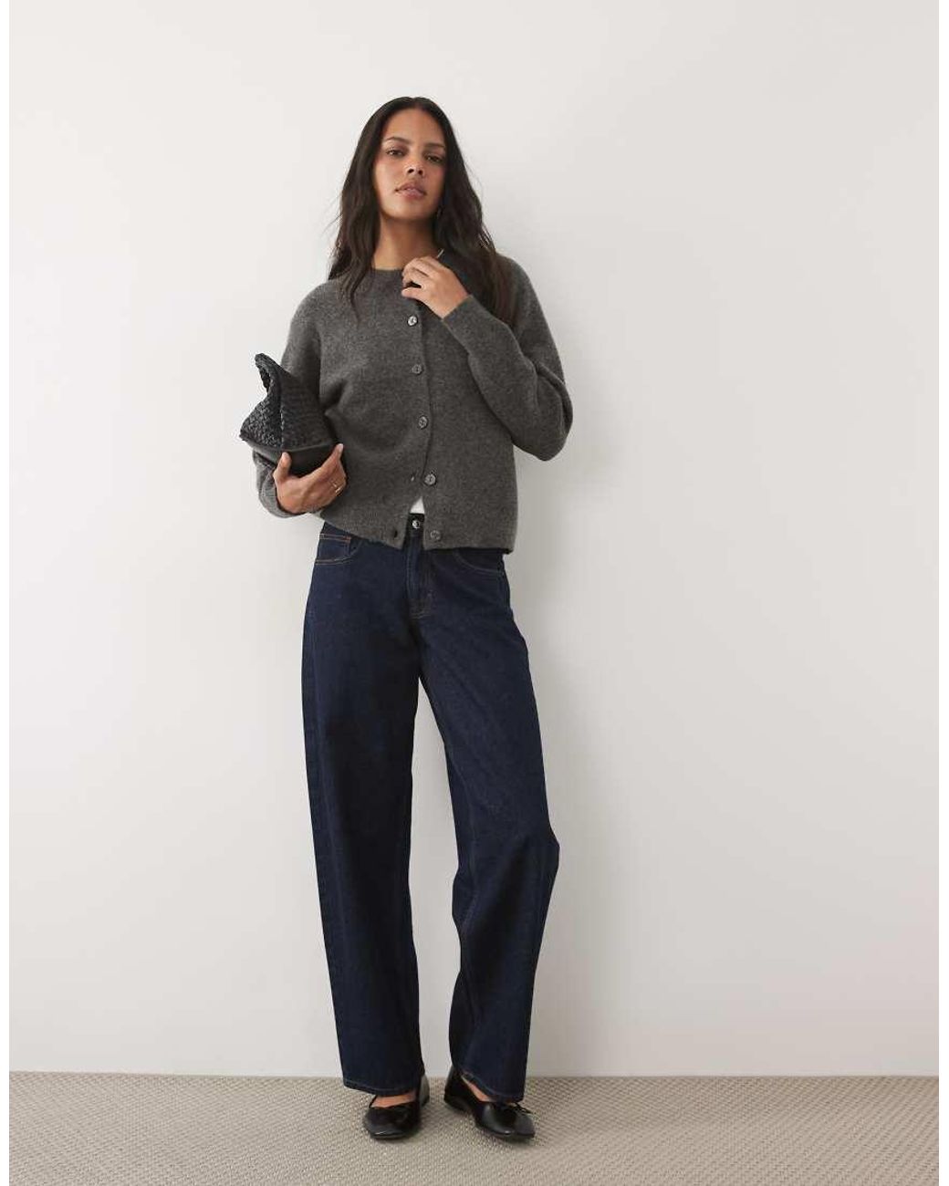 New Look Gray Crew Neck Button-down Cardigan