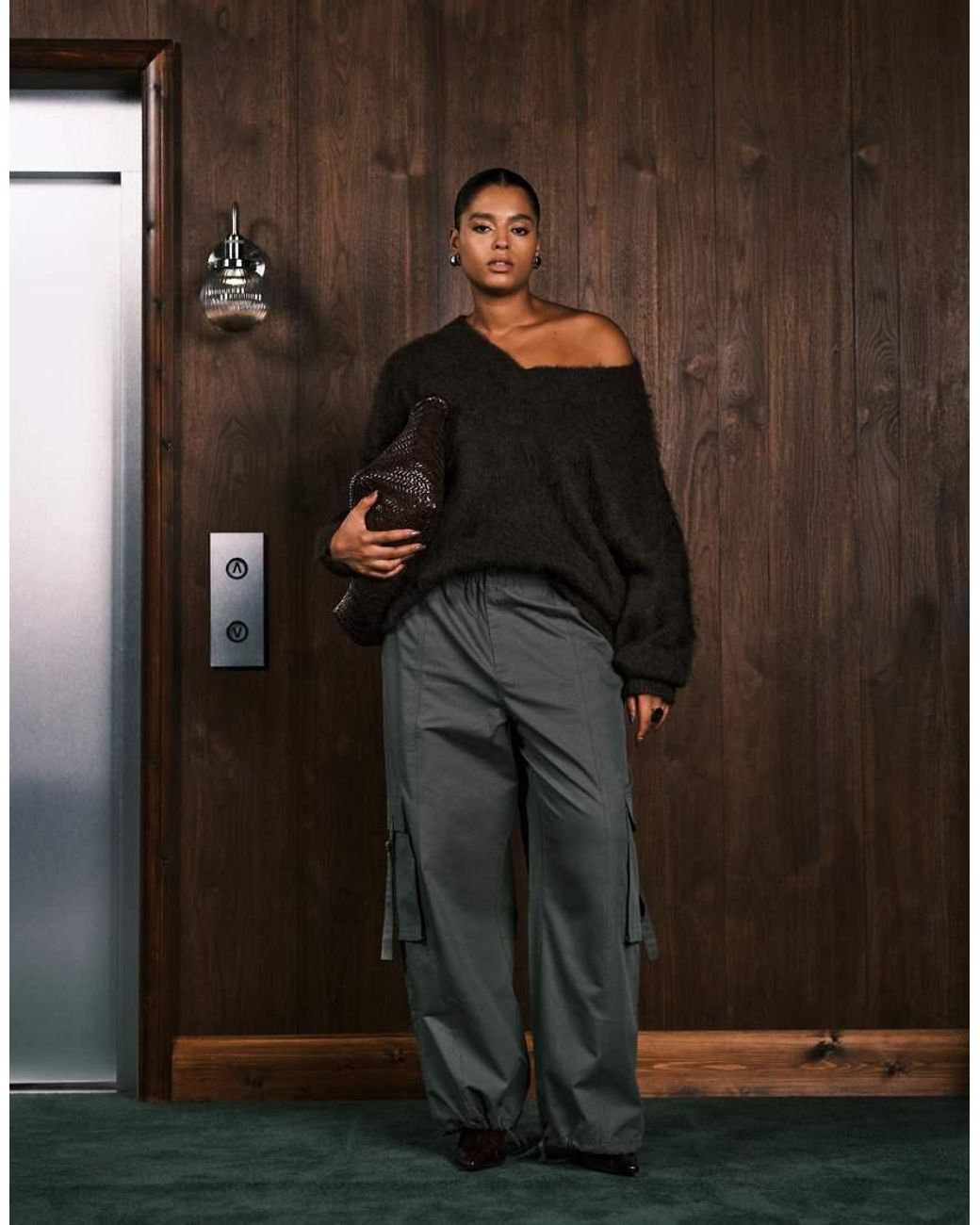 ASOS Black Asos Design Curve Knitted Brushed V Neck Oversized Jumper