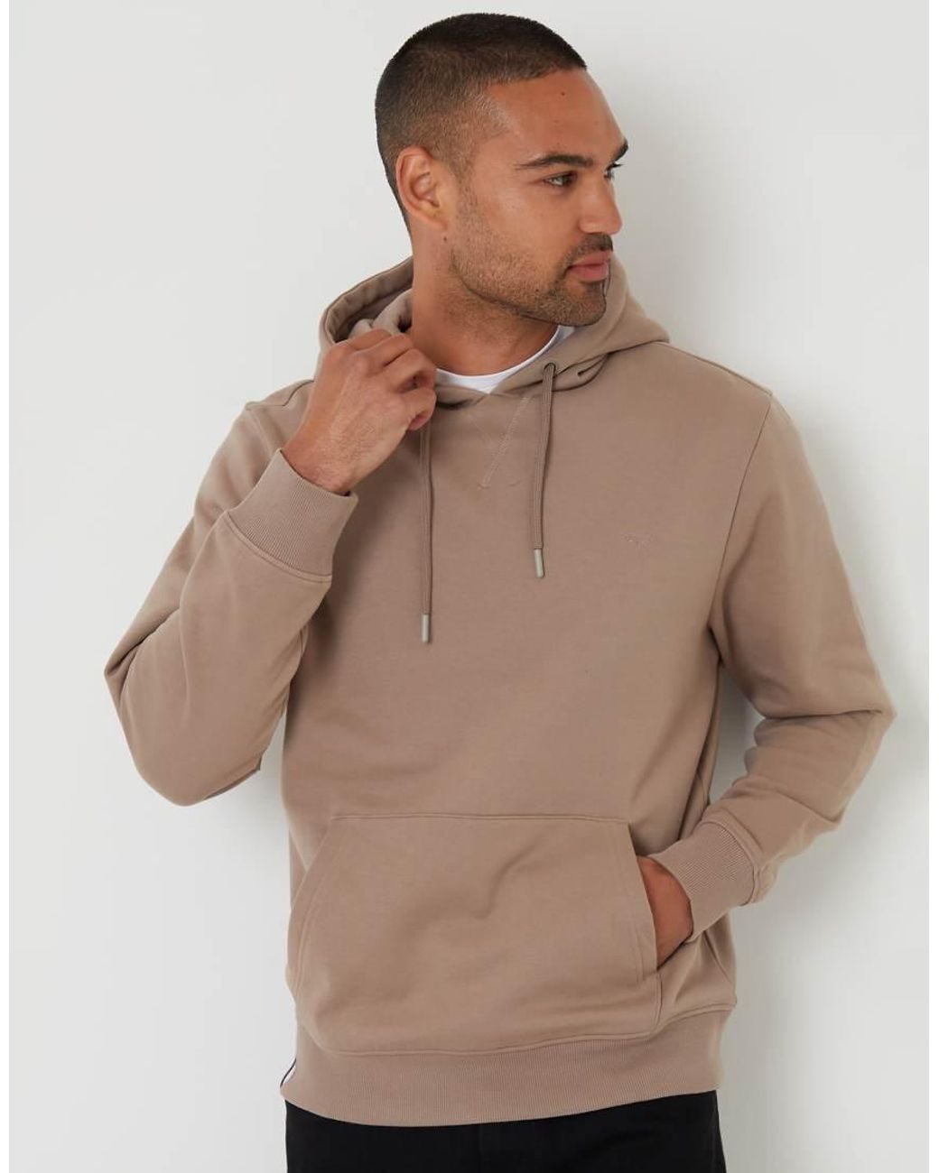 Threadbare Brown Cotton Blend Pullover Hoody for men