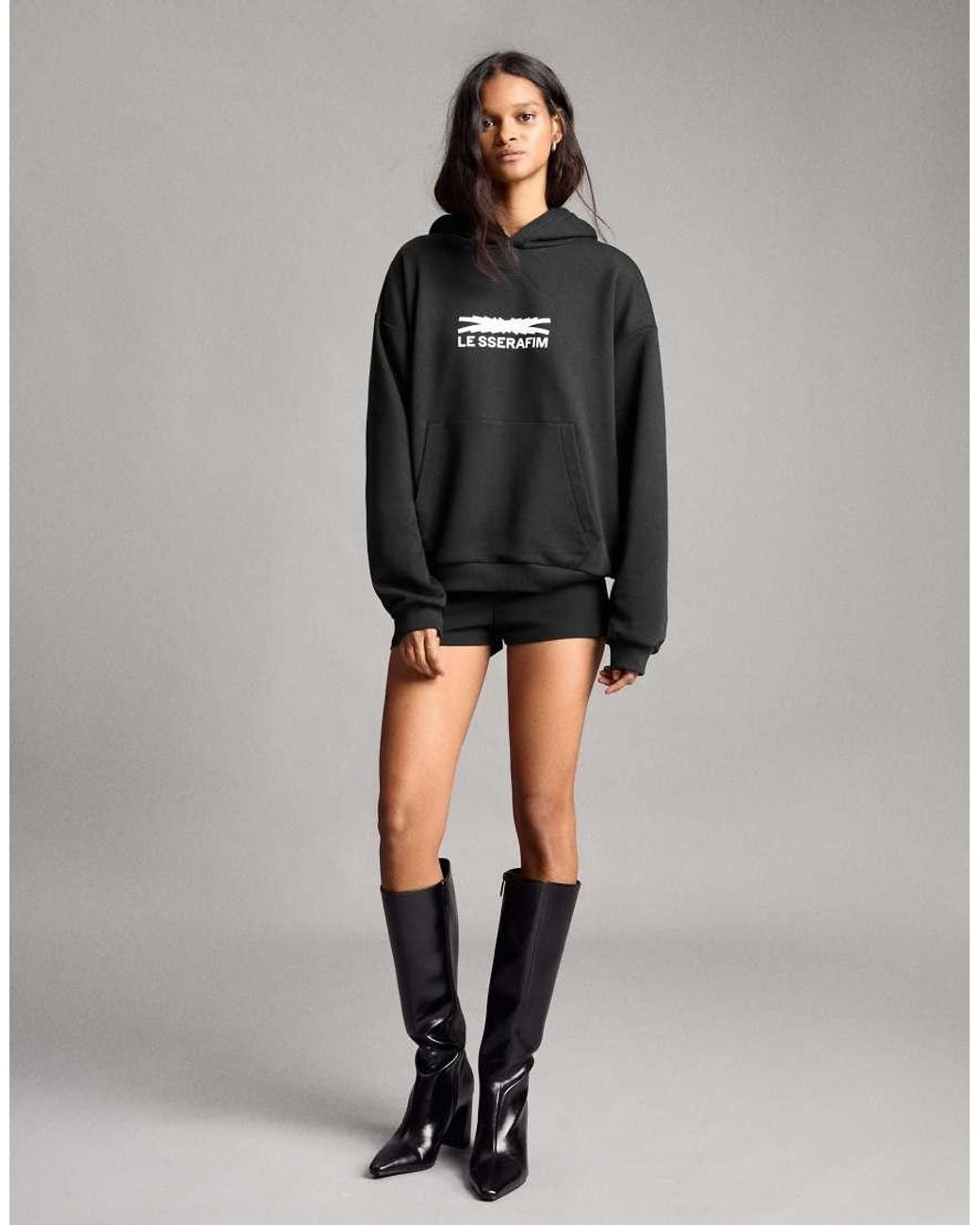 Bershka Black Le Sserafim Oversize Hood Sweatshirt