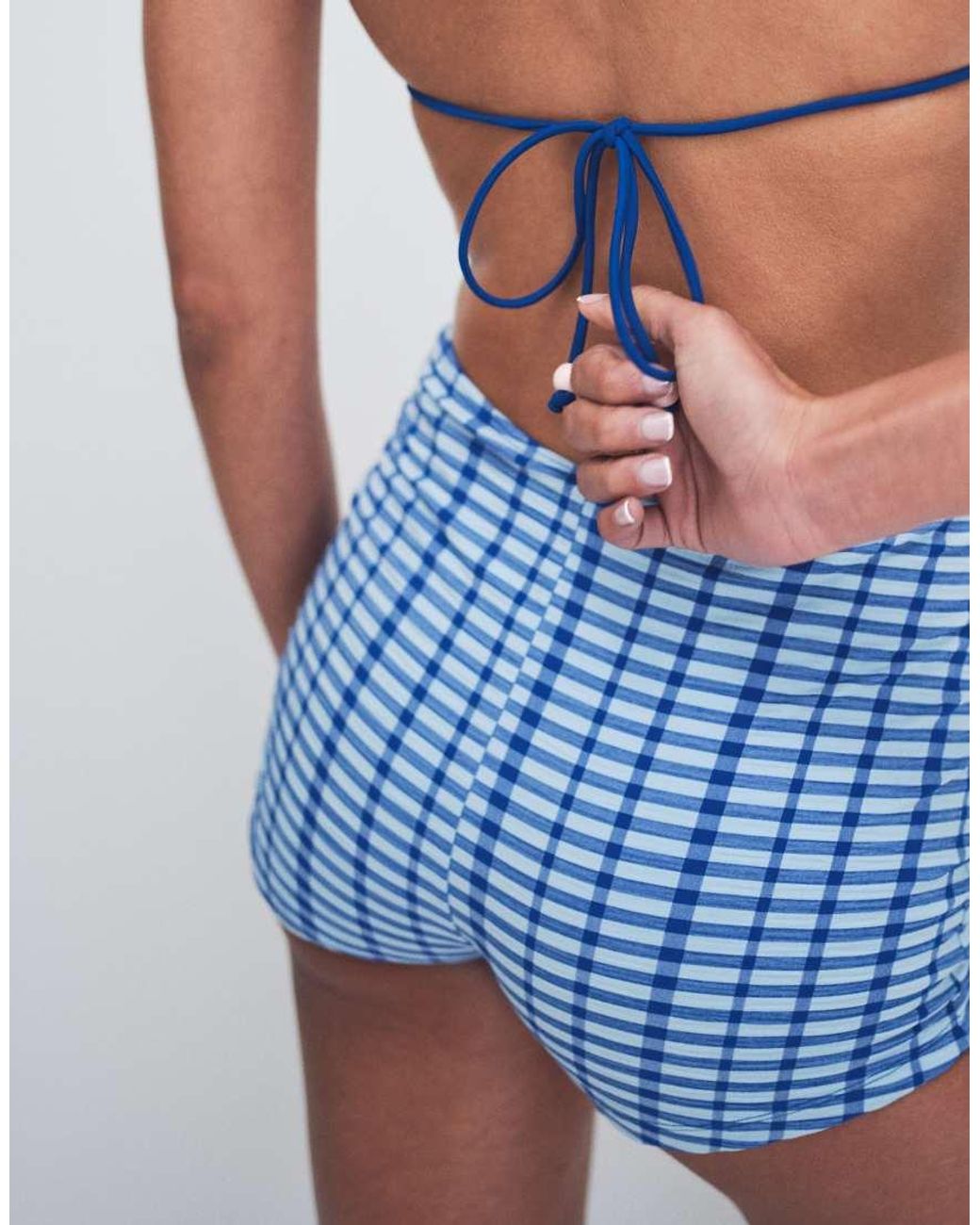 ASOS Blue Gigi Textured High Waist Short Bikini Bottom
