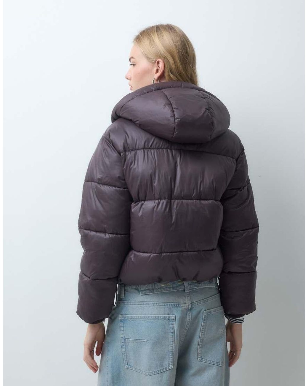 ASOS Gray Mercerized Short Hooded Padded Jacket