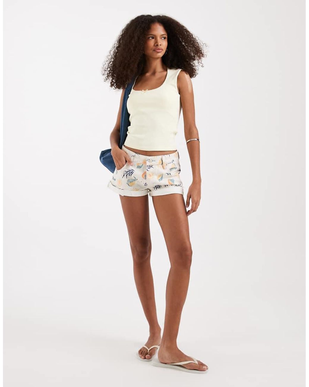 Free People White Cali Cuffed Printed Short