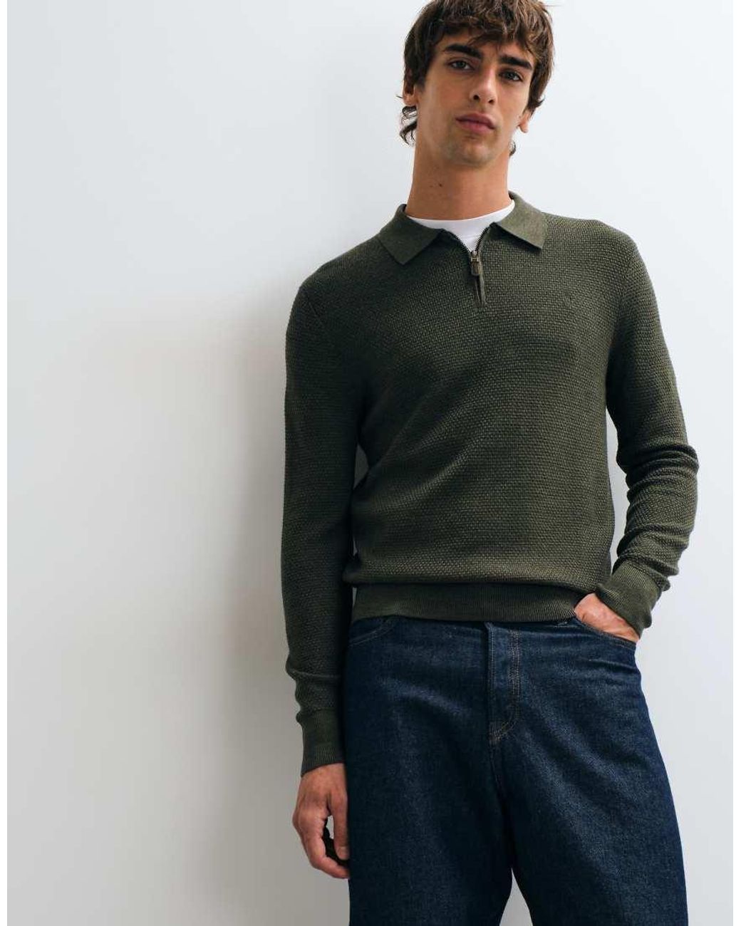 Polo Ralph Lauren Green Icon Logo Polo Merino Waffle Zip Knit Jumper for men