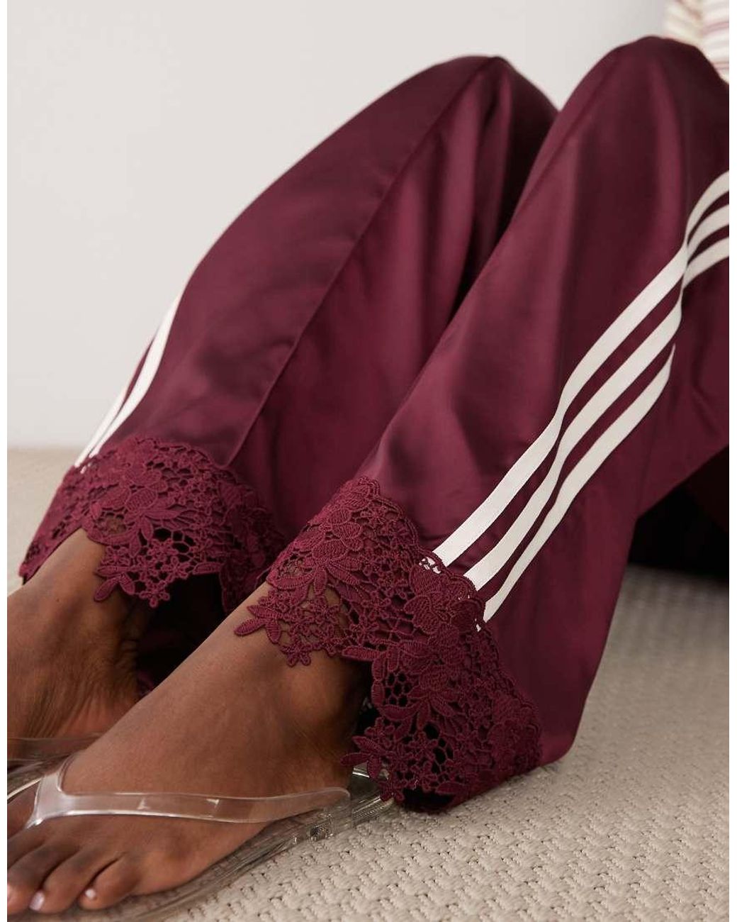 Adidas Originals Red Satin Firebird Track Pants With Lace Hem